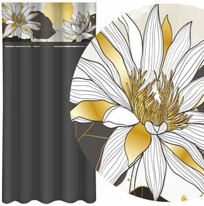 Klasický tmavosivý záves s potlačou lotosových kvetov Sivá