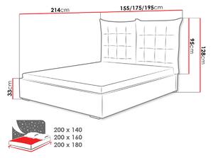 Čalúnená posteľ s vysokým sklápacím čelom 140x200 DASSOW - šedá