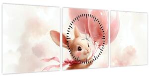 Obraz - Zajačik s balónikmi (s hodinami) (90x30 cm)