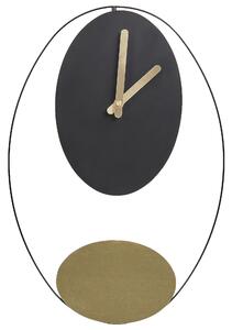 Nástenné hodiny čierne a zlaté oceľové kovové 31 x 45 cm moderný minimalistický dizajn bez číslic doplnky do obývacej izby