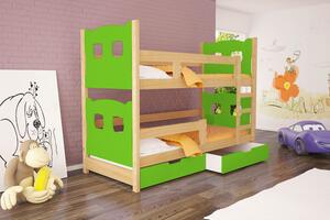 Poschodová posteľ s úložným priestorom KALA 1 - 75x180, borovica / zelená