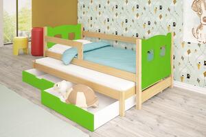 Detská posteľ s prístelkou KALA 1 - 75x180, borovica / zelená
