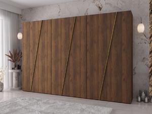 Mirjan24 Moderná skriňa Grelipt 300 cm, Farby: orech warmia / orech warmia + zlatá 5903211531989