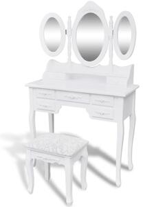 Toaletný stolík so stoličkou a 3 zrkadlami, biely