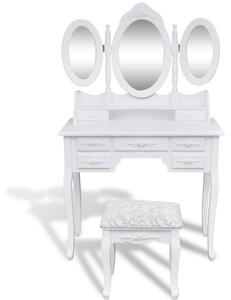 Toaletný stolík so stoličkou a 3 zrkadlami, biely