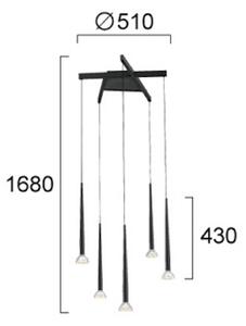 LED závesné svietidlo Rina, čierna/číra, Ø 51 cm, kov, 5-pl., Čierna, Obývacia izba / jedáleň, kov, Moderný, Závesné svietidlo