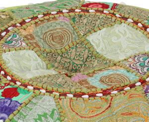 Patchwork taburetka z bavlny okrúhla 40x20 cm zelená