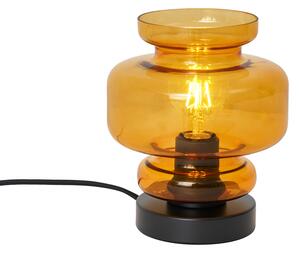 Retro stolná lampa čierna s oranžovým sklom - Denise