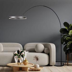 LED oblúkové svietidlo Ringlux, čierne, kovové, stmievač, Čierna, Obývacia izba / jedáleň, kov, Moderný, Oblúková stojaca lampa
