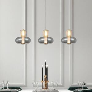 LED závesné svietidlo Sire, dĺžka 92 cm, dymové/bronzové sklo, 3-pl., Hliník / sivá / zinok, Obývacia izba / jedáleň, kov, Závesné svietidlo