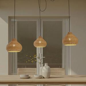 Vonkajšia závesná lampa Lucande Taniola, 3-pl., béžová, ratan, IP44, Svetlé drevo, Drevo, Vidiecky / Rustikálny, Závesné svietidlo