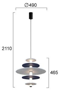 LED závesné svietidlo Azul, výška 46 cm, modrá/sivá/čierna, plsť, Hliník / sivá / zinok, Obývacia izba / jedáleň, Plast