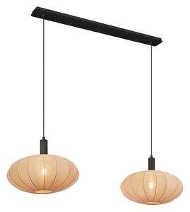 Japandi závesná lampa čierna s hnedým látkovým tienidlom 2-Lights - Bida