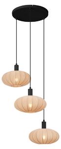 Japandi závesná lampa čierna s hnedým látkovým tienidlom 3-svetlá - Bida