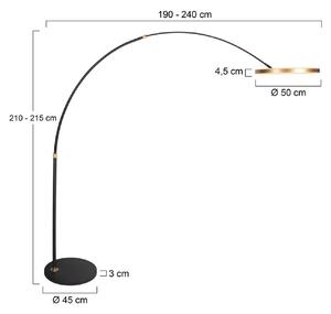 LED oblúkové svietidlo Ringlux, čierne/zlaté, kov, stmievač, Čierna, Obývacia izba / jedáleň, kov, Moderný, Oblúková stojaca lampa