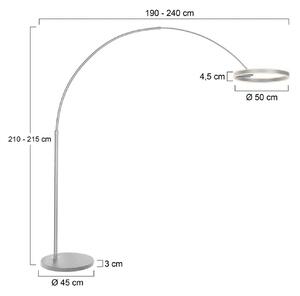 LED oblúkové svietidlo Ringlux, oceľová farba, kov, stmievač, Hliník / sivá / zinok, Obývacia izba / jedáleň, kov, Moderný, Oblúková stojaca lampa
