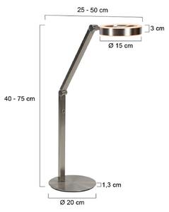 Stolová LED lampa Ringlux, oceľová farba, kov, 2 700 K, stmievač, Hliník / sivá / zinok, Obývacia izba / jedáleň, kov, Moderný, Svetlo na čítanie