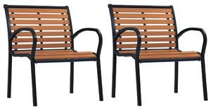 Záhradné stoličky 2 ks čierne a hnedé oceľové a WPC