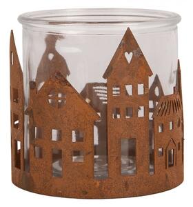 Hrdzavý rustikálny svietnik s dedinkou Village Rust M - Ø 11*10 cm - Clayre & Eef