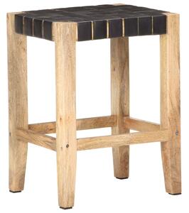 Barové stoličky 2 ks čierne koža a mangovníkový masív 46x36x60 cm