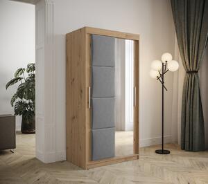 Šatníková skriňa s posuvnými dverami 100 cm TALIA - dub artisan / šedá