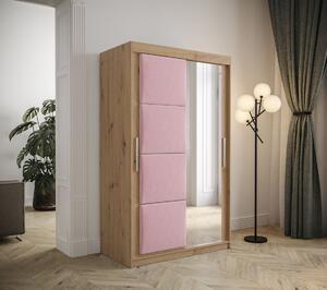 Šatníková skriňa s posuvnými dverami 120 cm TALIA - dub artisan / ružová