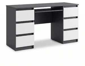 Písací Stôl CUBA Antracit / Biela Mat – Počítačový Stôl so 6 Zásuvkami a Výsuvom na Klávesnicu, Š130 x V78 x H50 cm