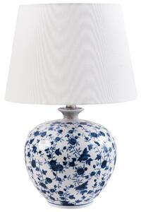 Stolná lampa biela modrá porcelánový podstavec ľanové tienidlo kvetinový vzor osvetlenie obývacia izba spálňa