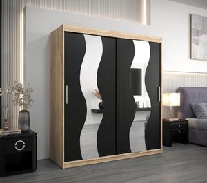 Skriňa s posuvnými dverami LINA - šírka 180 cm, dub sonoma / čierna
