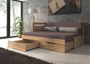 BMB TANDEM KLASIK s roštom a úložným priestorom 90 x 200 cm - rozkladacia posteľ z dubového masívu bez podrúčok