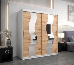 Skriňa s posuvnými dverami LINA - šírka 180 cm, biela / dub artisan