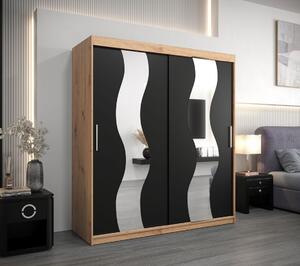 Skriňa s posuvnými dverami LINA - šírka 180 cm, dub artisan / čierna
