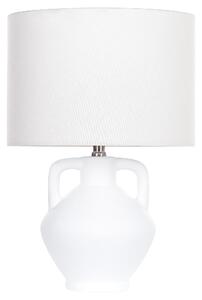 Stolná lampa biela keramický podstavec ľanové tienidlo v tvare bubna minimalistický dizajn