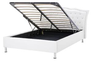 Posteľ biela umelá koža 140 x 200 cm s úložným priestorom prešívané čelo s gombíkmi moderný glamour štýl spálňa