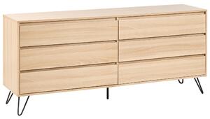 Komoda svetlohnedá drevotriesková doska so 6 zásuvkami minimalistický dizajn spálňa
