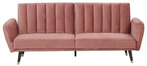 Rozkladacia pohovka ružová zamatové čalúnenie vhodná na spanie elegantná moderná obývacia izba spálňa