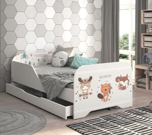 Detská posteľ 140 x 70 cm s motívom lesných zvieratiek Biela