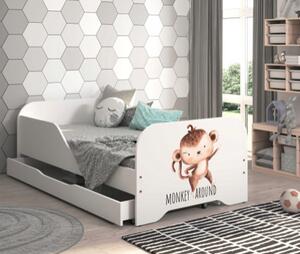 Detská posteľ MIKI 160 x 80 cm s opicou Biela