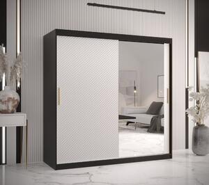 Skriňa s posuvnými dverami a zrkadlom PAOLA - šírka 180 cm, čierna / biela