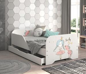 Detská posteľ MIKI 160 x 80 cm s motívom princezny a jednorožca Biela