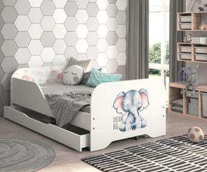 Detská posteľ MIKI 160 x 80 cm so slonom Biela