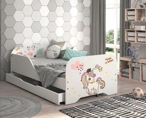 Detská posteľ 140 x 70 cm s motívom dúhového jednorožca Biela