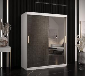 Skriňa s posuvnými dverami a zrkadlom PAOLA - šírka 150 cm, biela / čierna
