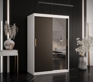 Skriňa s posuvnými dverami a zrkadlom PAOLA - šírka 120 cm, biela / čierna