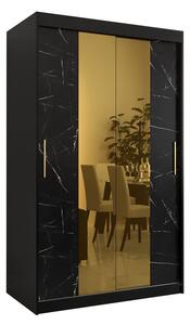 Dizajnová šatníková skriňa so zlatým zrkadlom MADLA 1 - šírka 120 cm, čierna