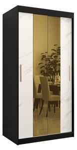 Dizajnová šatníková skriňa so zlatým zrkadlom MADLA 1 - šírka 100 cm, čierna / biela