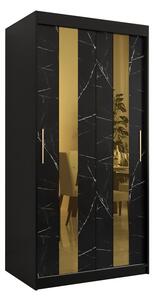 Dizajnová šatníková skriňa so zlatým zrkadlom MADLA 4 - šírka 100 cm, čierna