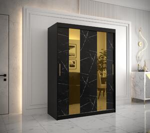 Dizajnová šatníková skriňa so zlatým zrkadlom MADLA 4 - šírka 150 cm, čierna