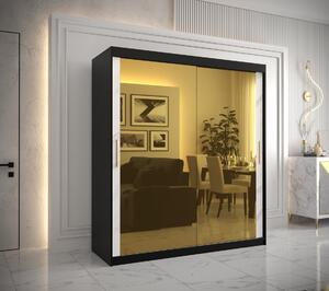 Dizajnová šatníková skriňa so zlatým zrkadlom MADLA 3 - šírka 180 cm, čierna / biela