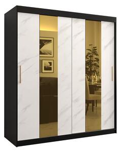 Dizajnová šatníková skriňa so zlatým zrkadlom MADLA 4 - šírka 180 cm, čierna / biela
